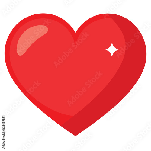 A glossy red heart graphic with a subtle sparkle element for romantic designs and celebrations