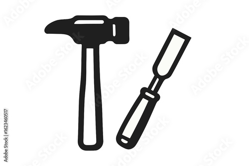 Vector flat illustration design featuring the silhouette of an anvil and hammer