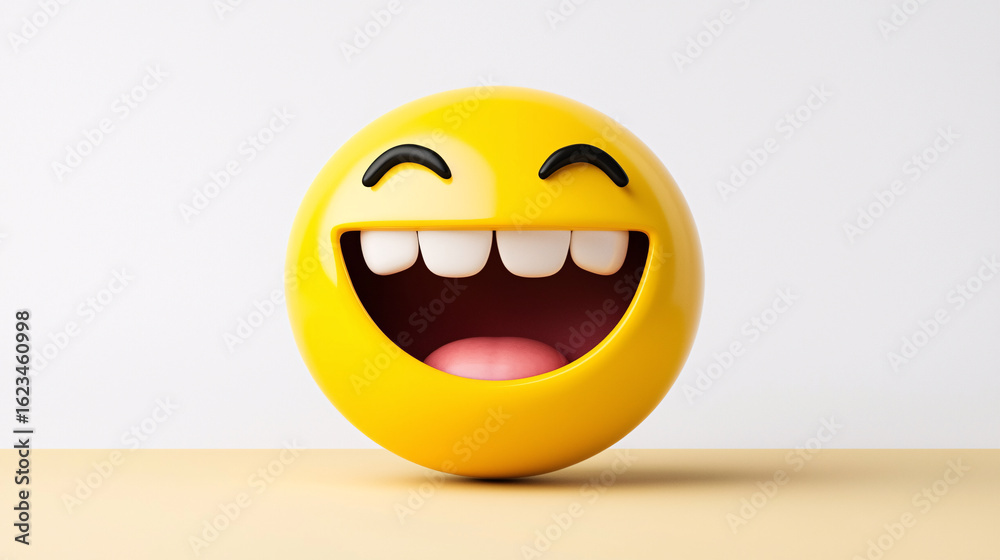 Fototapeta premium Bright Yellow Emoji with a Huge Smile and White Teeth on Display