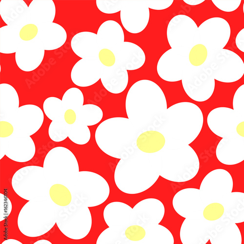 Seamless pattern of white abstract daisies on red background for National Grandparents Day