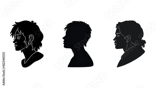 Black/white illustration. Line art shows women in silhouette. Ideal for social media, silhouette challenge, branding.