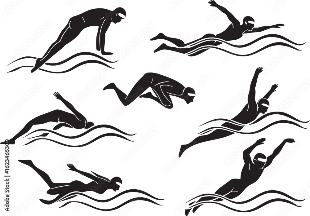 Fototapeta premium Swimming Silhouette Vector | Black Swim Icon | Minimalist Sports Graphics