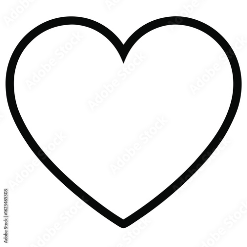 A minimalist black outline heart design with no fill for versatile graphic applications