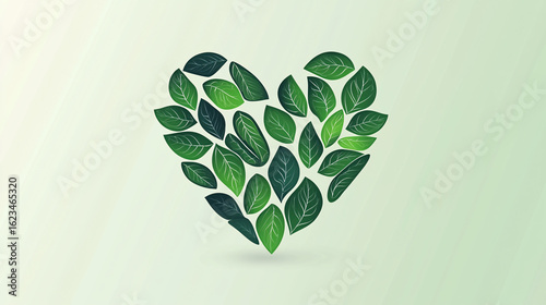Heart shape made of green leaves symbol of love for nature