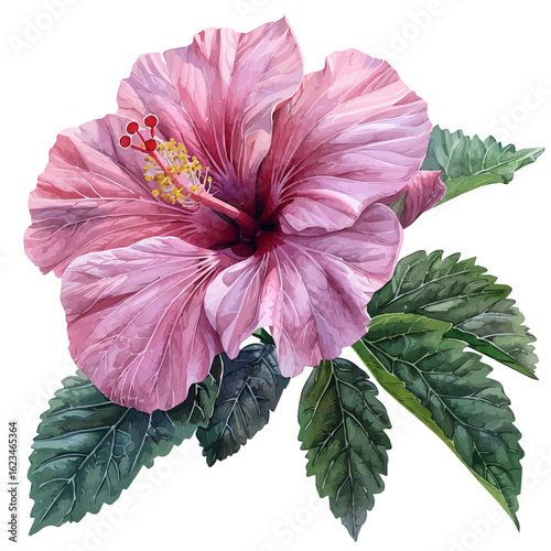 Hibiscus Flower, watercolor painting vector, isolated on a white background.