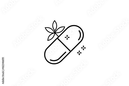 single vitamin capsule with a broken part detailed illustration