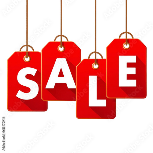 Big Red Sale Tags Hanging Discount Labels for Advertising
