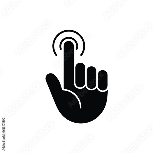 Human hand finger touching screen with circular ripple effect silhouette