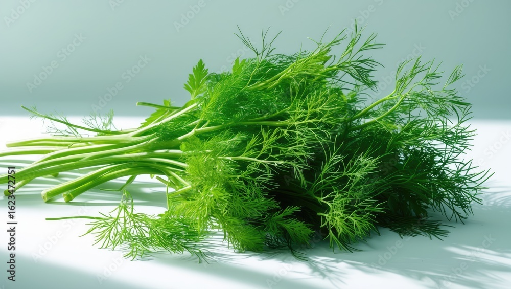 Fototapeta premium Fresh herbs with green leafy herbs and stems, suitable for cooking and garnish. Concepts of freshness, herbs, and natural ingredients. The idea of fresh herbs and culinary use