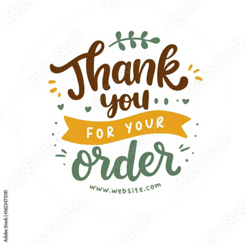 Handwritten thank you for your order sticker with website