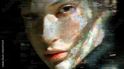Glitch-Effect Portrait of a Woman: Art Meets Technology in Digital Distortion