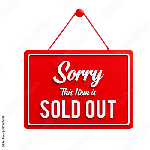 Red hanging sign announcing item is sold out