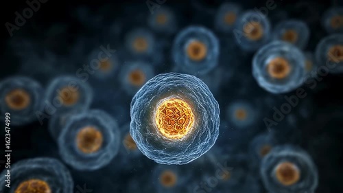 Graphic visualization of a cells light flickering out accompanied by a pulsing amber senescence marker symbolizing biological aging signals.