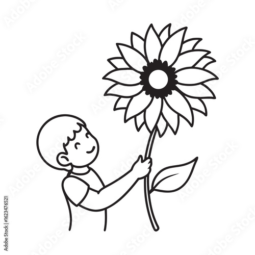 Child Holding Sunflower Silhouette Art