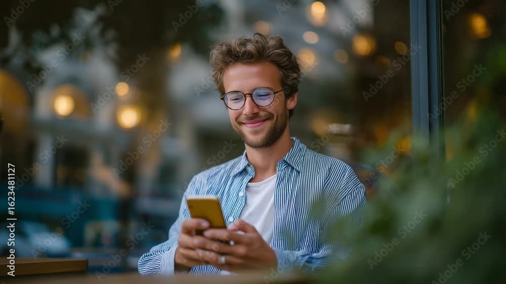 Influencer analyzes analytics and follower feedback on smartphone in a stylish café between filming scenes.