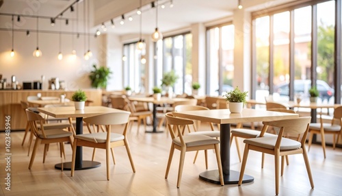 Bright Modern Cafe Interior Design Restaurant Tables Chairs.