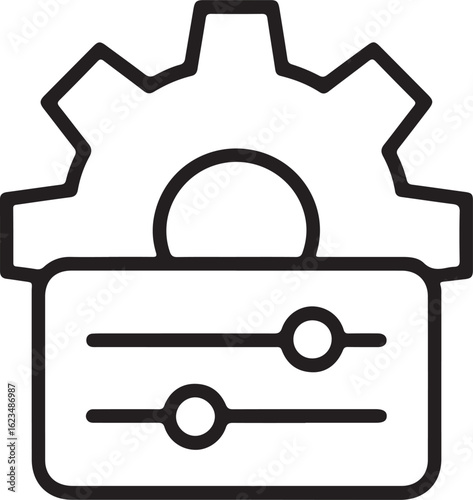 Icon representing settings and adjustments with a gear and sliders