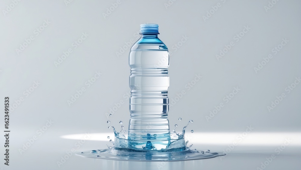 A plastic water bottle falling into water with splash. A plastic water bottle falling into water with splash.