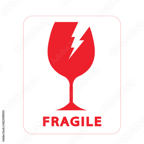 Fragile sticker , sticker fragile handle with care, red fragile warning label, fragile label with broken glass symbol, vector