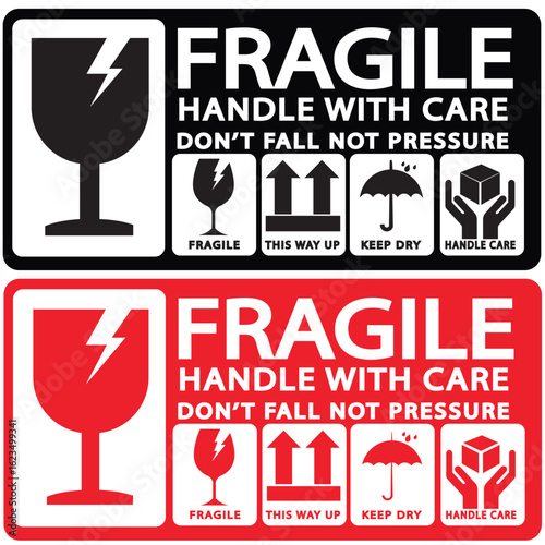Protective Shipping Labels ,Fragile ,Handle With Care,Fragile Stickers Red  black Warning Labels for Shipping ,Warning Signs Fragile Suitcase Sticker 