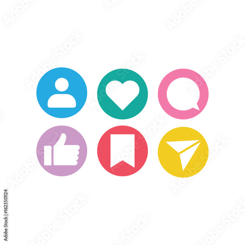 Vector illustration of digital social media icons in colourful colour suitable for user interface in mobile application development and website