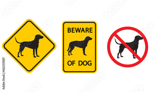 Beware of Dog Warning Sign Set,Beware Dog Sign Warning Alert Isolated Stock Vector