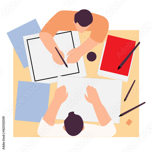  vector illustration depicting people collaborating and working together on a project.