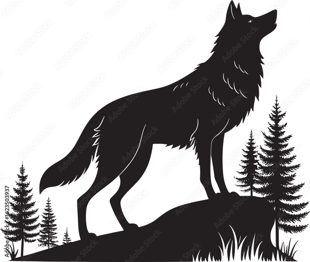 Majestic Wolf Silhouette Vector | Black Animal Clipart | Minimalist Wildlife Design Majestic Wolf Silhouette Vector | Black Animal Clipart | Minimalist Wildlife Design