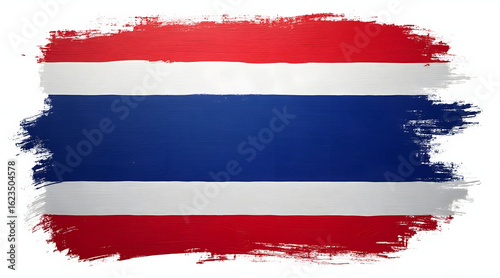 Free Download Thai flag painted in bold brush strokes on white background, showing vibrant red, white, and blue colors with artistic texture - GFXLoad