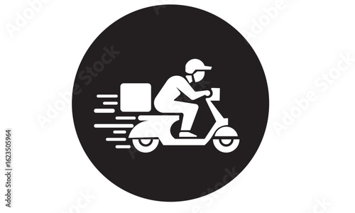 delivery boy icon with motorbike scooter food box vector art design image