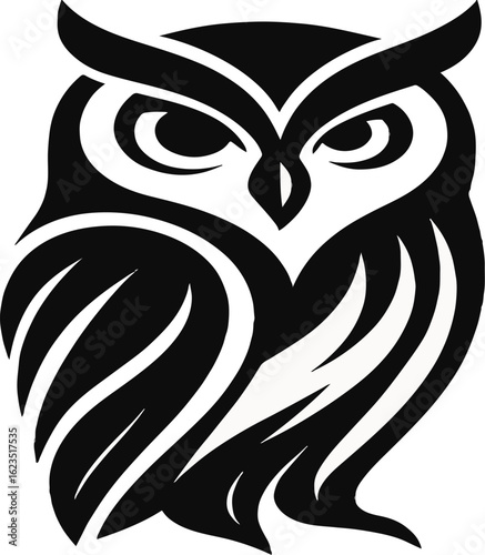 Stylized Owl Silhouette – Bold Black and White Vector Illustration

