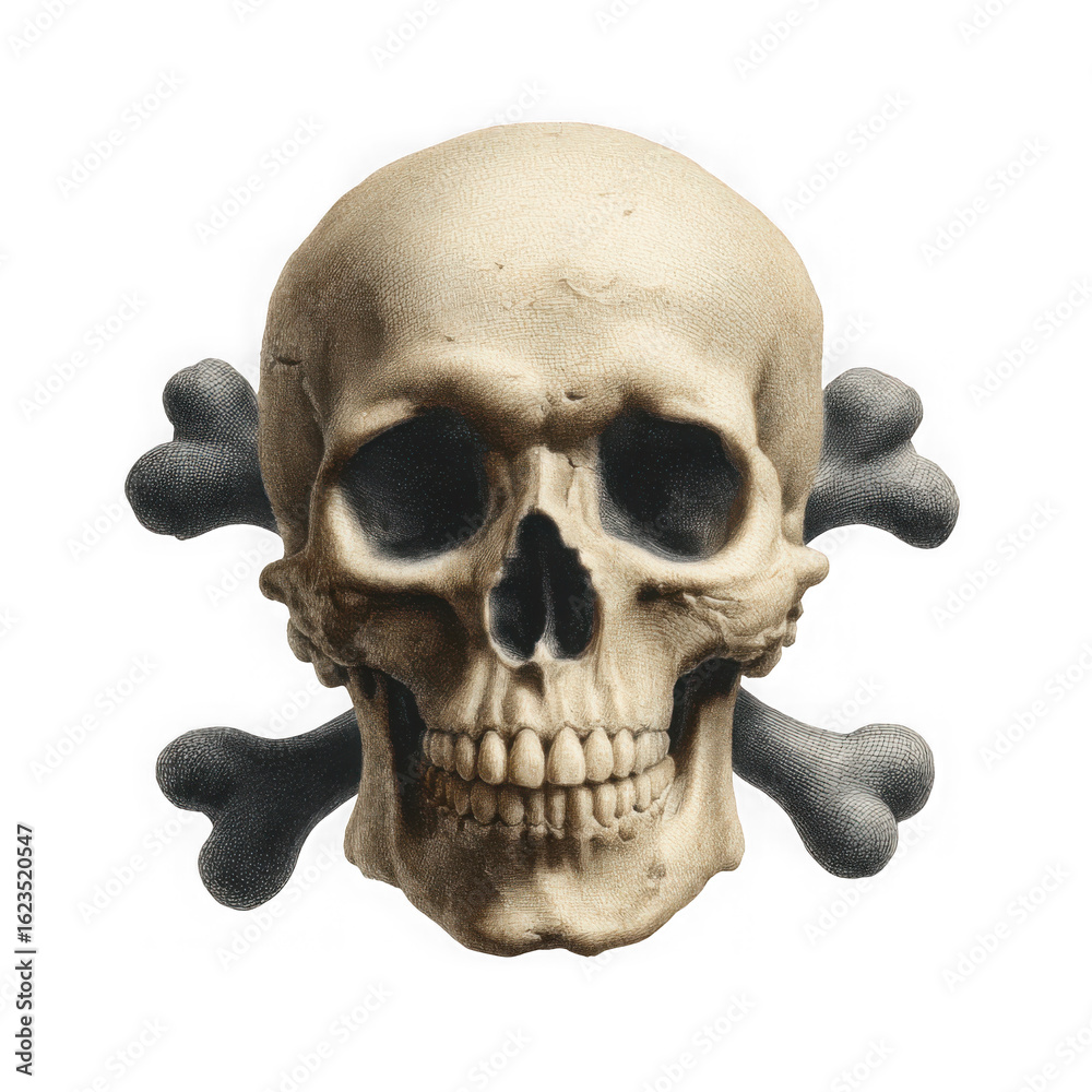Obraz premium Anatomical skull and crossbones illustration on a transparent background representing death and danger