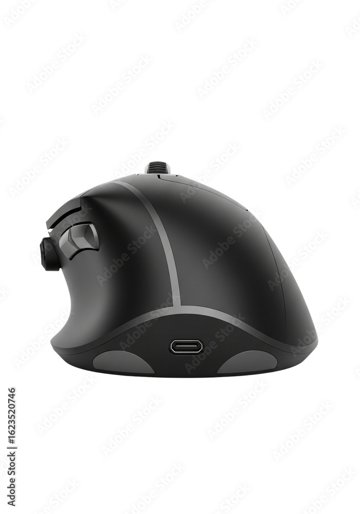 Obraz premium Black ergonomic vertical mouse isolated for comfortable office work and digital productivity