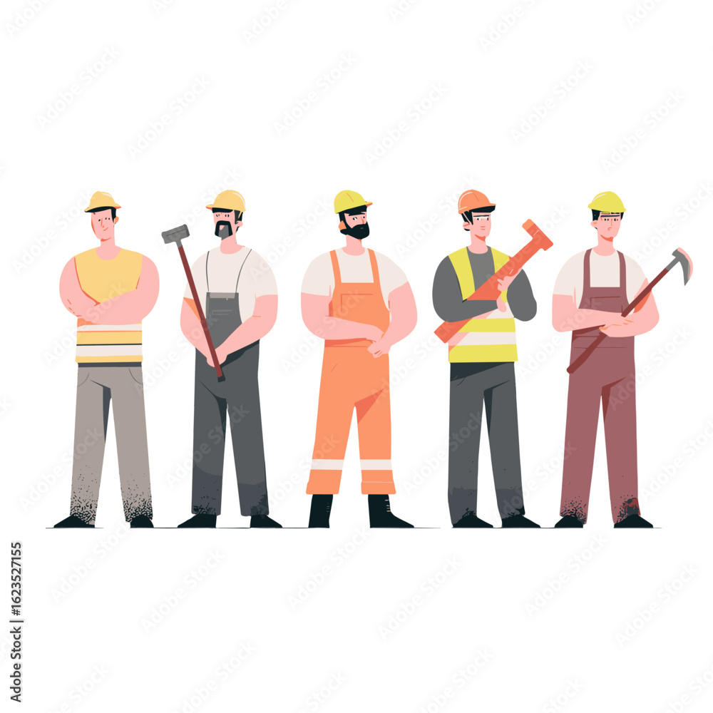 Obraz premium Construction workers standing confidently in a row.