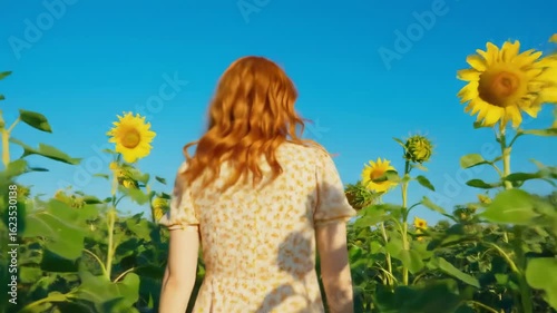 Woman laughing in a sunflower field