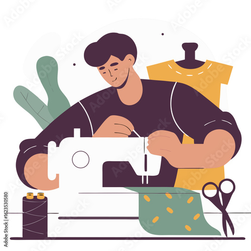 sewing machine and needle, Tailor Flat Illustration