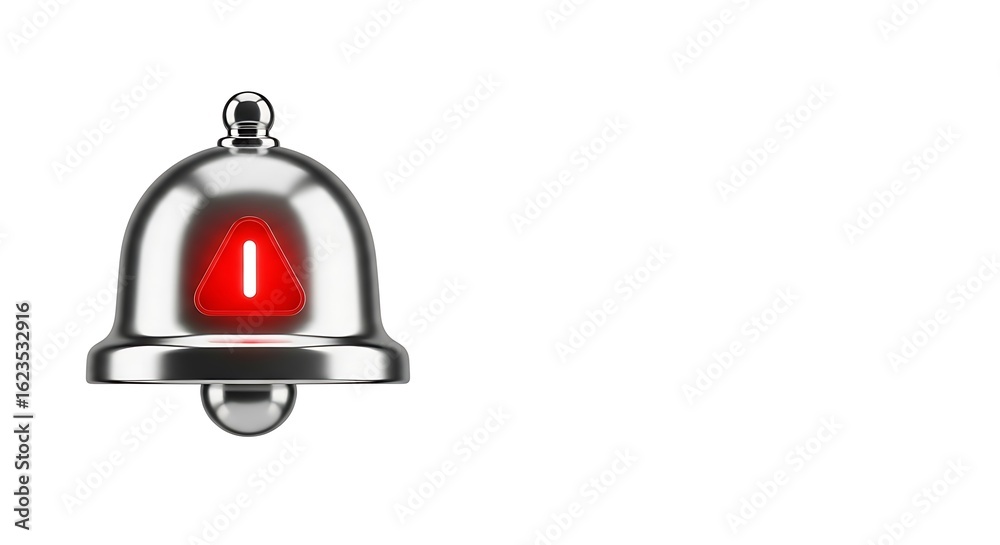 Obraz premium Notification bell with red triangle isolated on white background