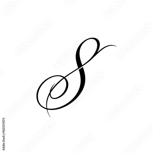 Elegant cursive letter s design in black ink on a plain white background