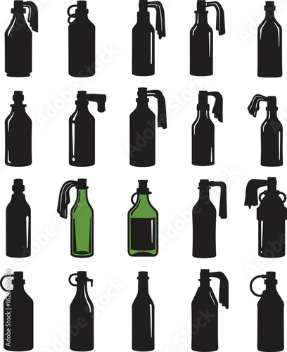 Molotov Cocktail Vector Illustration Set. A dangerous collection of bottle bomb silhouettes for protest, riot, crime, and rebellion concepts.