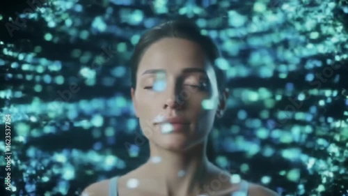 Woman with eyes closed in ethereal light