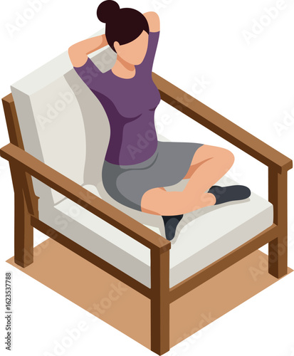 Woman Relaxing on Comfortable Armchair Resting at Home Interior Design Concept Vector Illustration