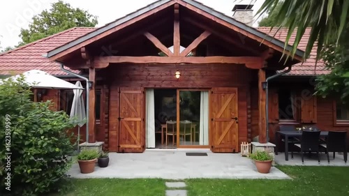 Wooden cabin with patio area