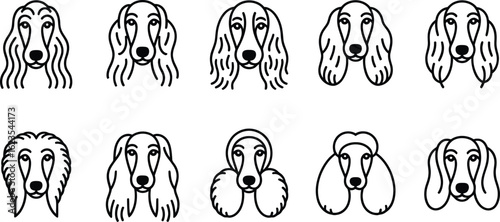 Collection of dog heads with long floppy ears in outline style