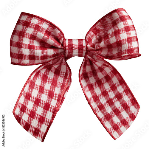 Red Gingham Ribbon Bow Coquette isolated on a white white background.