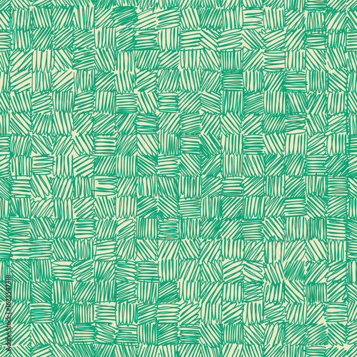 Hand drawn vector seamless pattern. Doodle, uneven artistic hatching in square shapes. Checked artistic minimalistic modern background.