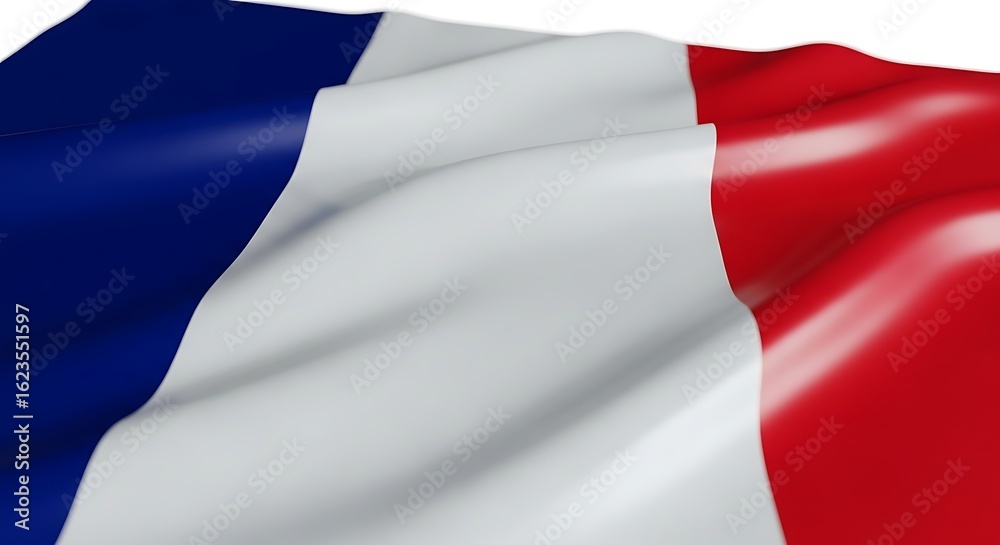Fototapeta premium The national flag of france waving in the wind, isolated on white background