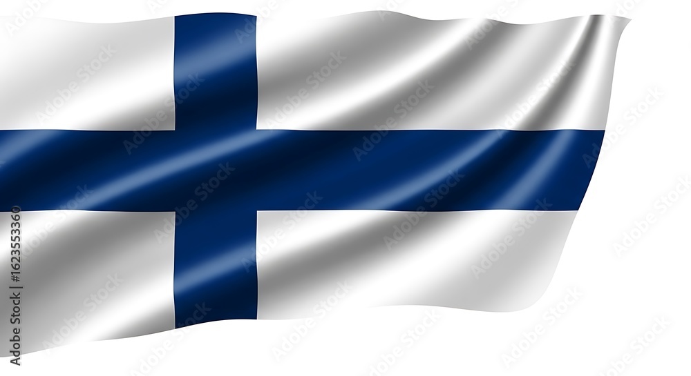 Fototapeta premium The national flag of finland waving in the wind, isolated on white background