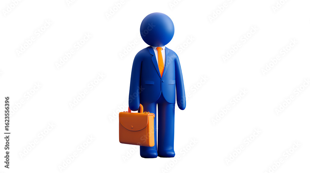 Stylish 3D businessman in suit holding briefcase, isolated on transparent background Stylish 3D businessman in suit holding briefcase, isolated on transparent background