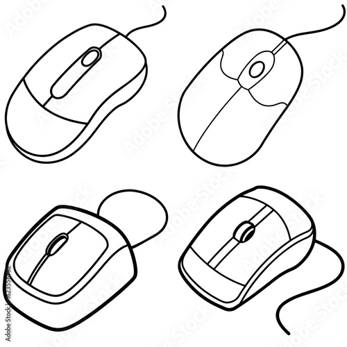 Old Computer Mouse Coloring Page - Outline Vector Illustration for Kids and Adults