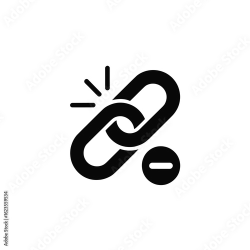 Broken chain link with minus symbol silhouette